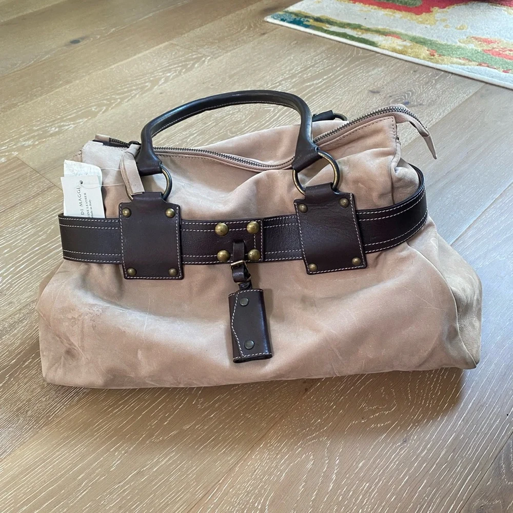 Laura Di Maggio Tan and Brown Shoulder Bag with Double Handles